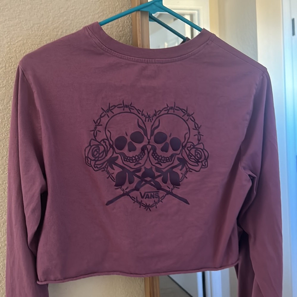 Purple Long Sleeve Vans Crop Top with Skulls